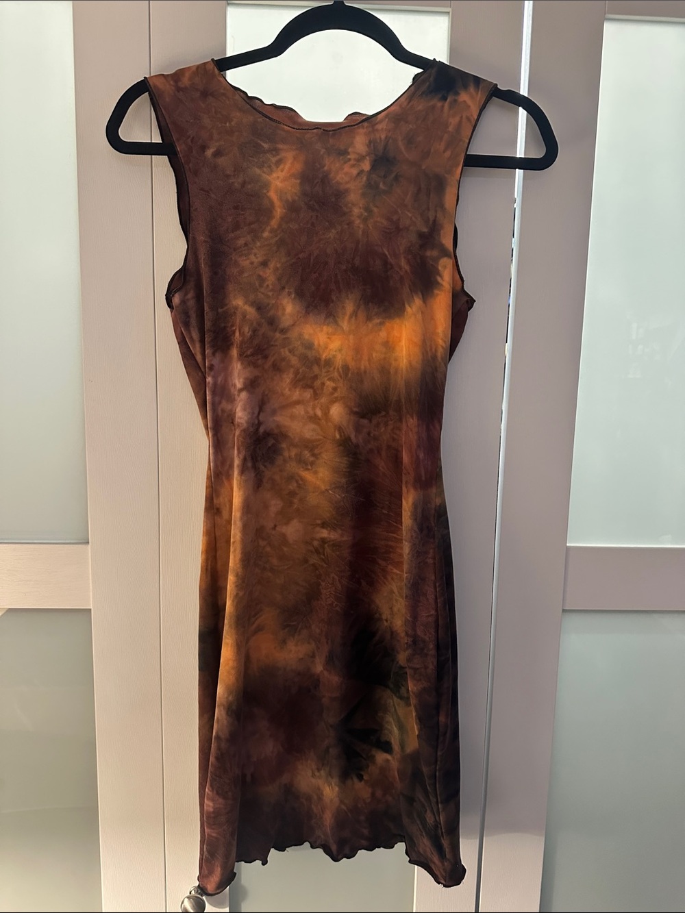 Women's Tie-Dye Sleeveless Midi Dress in Brown and Orange
